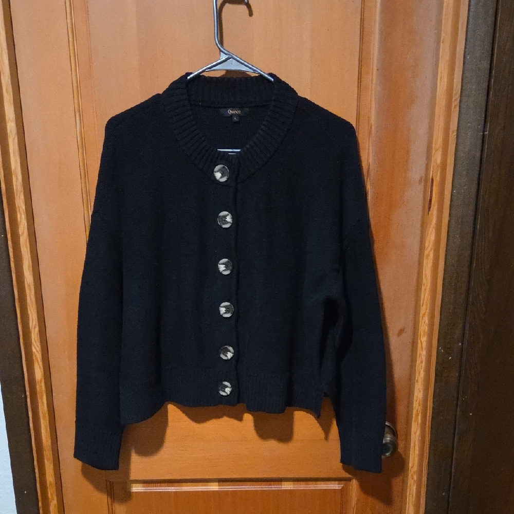 Quince chunky black cardigan w/ large buttons size large